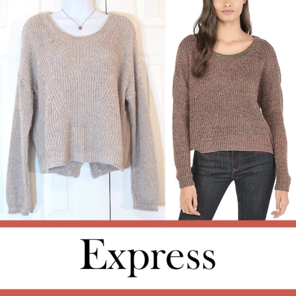 Express | Cable Knit Keyhole Back Pullover Sweater
